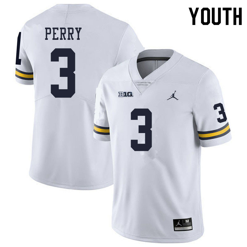 Youth #3 Jalen Perry Michigan Wolverines College Football Jerseys Sale-White